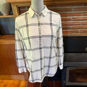 LOFT Shirt - long sleeve, half button, white with black plaid lines, Size: M